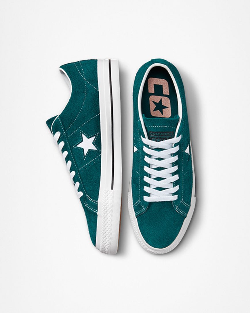 Bascheți Dama Converse One Star Pro Vintage Piele Intoarsa Verzi Negrii Albi | RO ZXV13C281